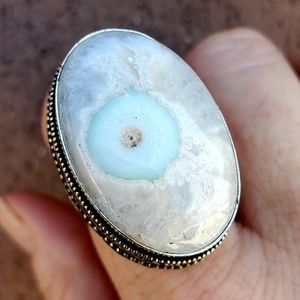 New Solar Quartz Agate 925 Silver Statement Ring.